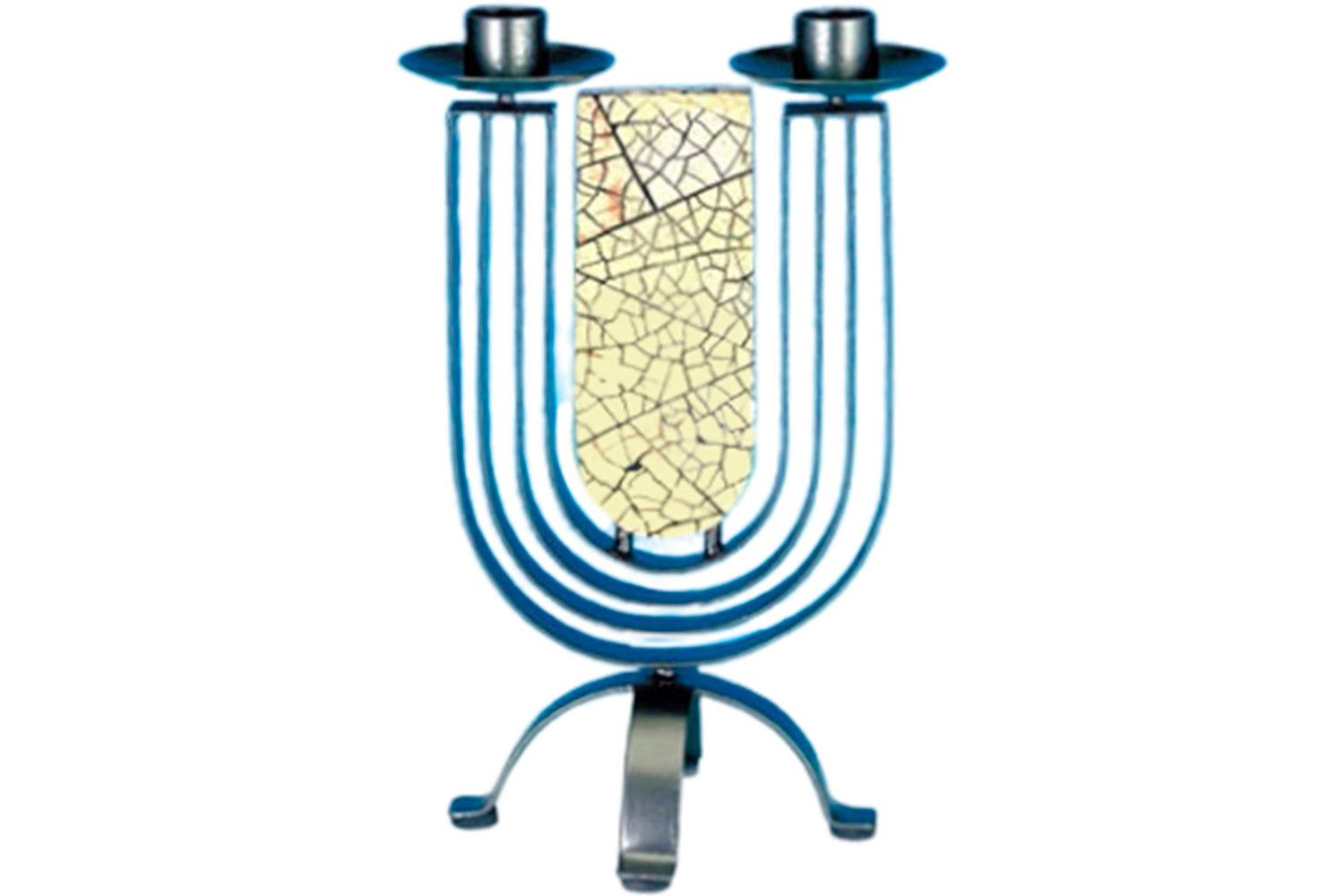 (D) Judaica Stone and Pewter Shabbat Candleholder for 2 Candles