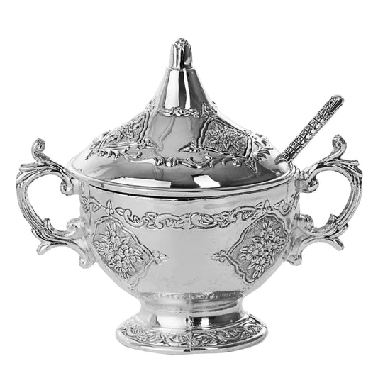 (D) Judaica Silver Plated Honey Dish Old Fashion Jar for Rosh Hashanah