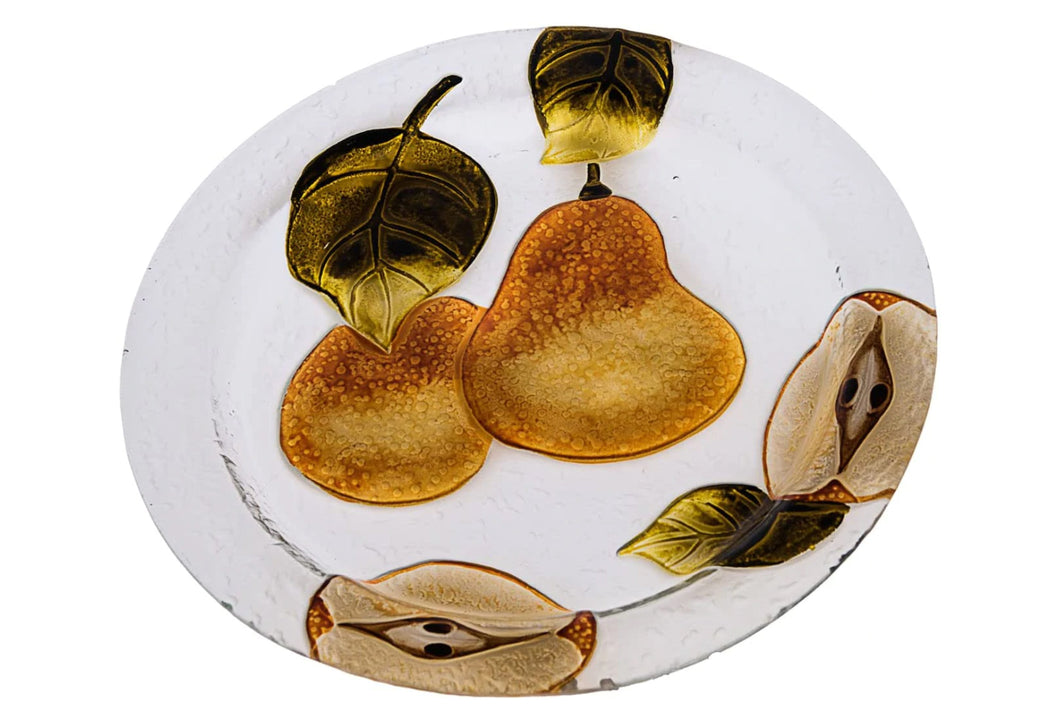 (D) Judaica Glass Plate with Pears, Serving Tray for Food Set of 4 (12x12 Round)