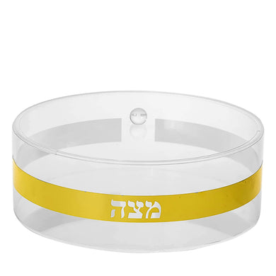 (D) Judaica, Matzah Holder Clear with Lid and Hebrew Words on Box Side (Gold)