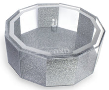 (D) Judaica Acrylic Matzah Box With Lid Hexagon Holder Lucite (Silver)