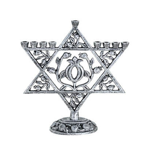 (D) Judaica Star Metal Menorah Candle Holder for Chanukah Silver Decor