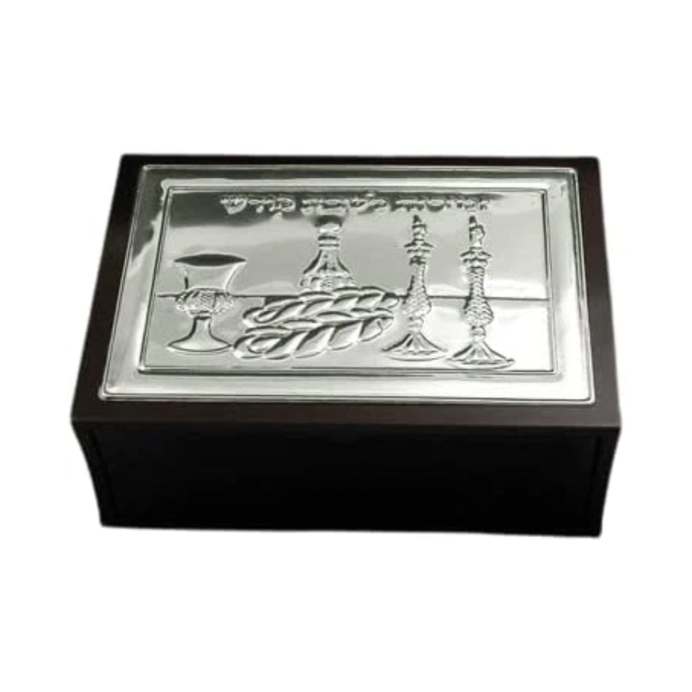 (D) Judaica Wooden Bencher Holder Silver Plated Decor with Opening Top