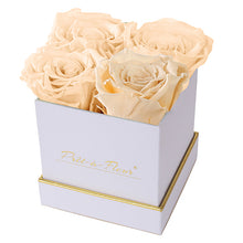 (D) Luxury Long Lasting Roses in a White Box, Preserved Flowers 4'' (Champagne)