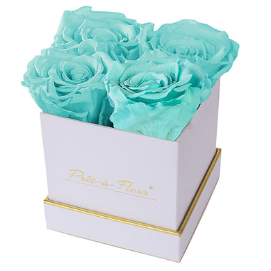 (D) Luxury Long Lasting Roses in a White Box, Preserved Flowers 4'' (Blue)