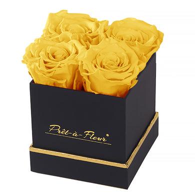 (D) Luxury Long Lasting Roses in a Black Box, Preserved Flowers 4'' (Yellow)