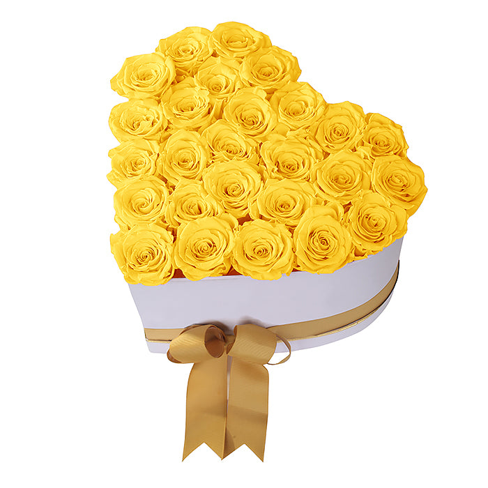 (D) Luxury Long Lasting Roses in a Box, Preserved Flowers 'Big Heart' (Yellow)
