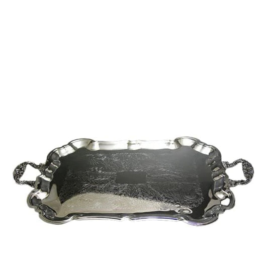 (D) Judaica Silver Plated Tray Vintage with Handles for Coffee Table 19x14