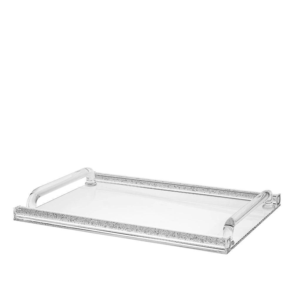 (D) Judaica Silver Tray with Crystal Handles Light Weight 16.5x11.5''