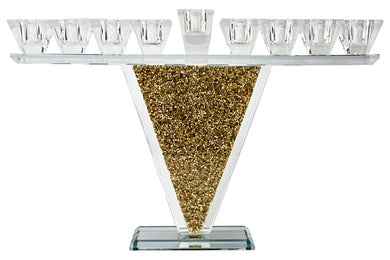 (D) Judaica Crystal Triangle Menorah with Stones (Gold)