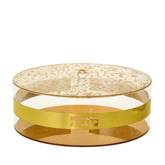 (D) Judaica Passover Round Matzah Box with Hebrew Letters and Lid 13.5'' D (Gold)