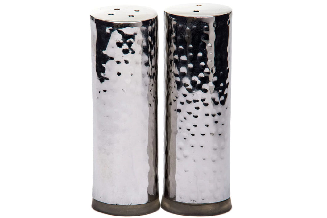 (D) Judaica Salt and Pepper Stainless Steel Hammered Tall Shakers