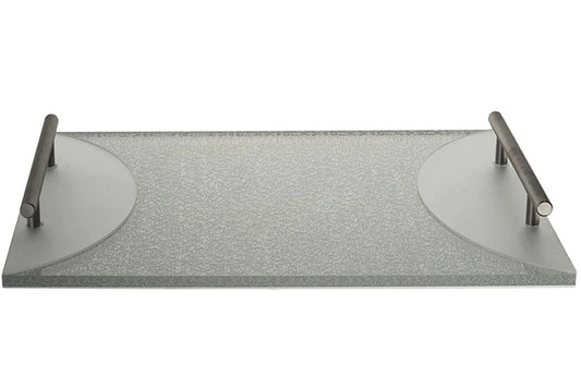 (D) Judaica Challah Board Lucite Silver with Handle 15.75x12 inch