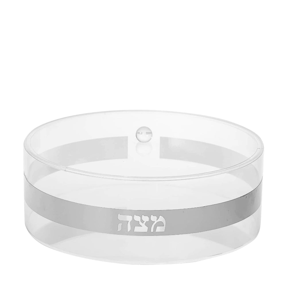 (D) Judaica, Matzah Holder Clear with Lid and Hebrew Words on Box Side (Silver)
