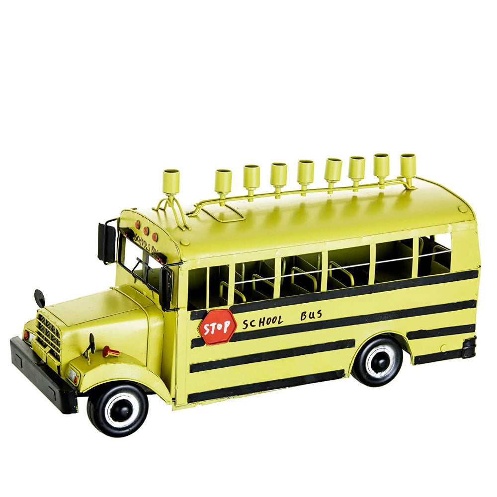 (D) Judaica Menorah School Yellow Buss for Kids, Chanukah Holiday Decor 14''