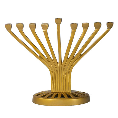 (D) Judaica Gold Metal Menorah Minimalistic Chanukah Holiday Decor 8.5 Inch