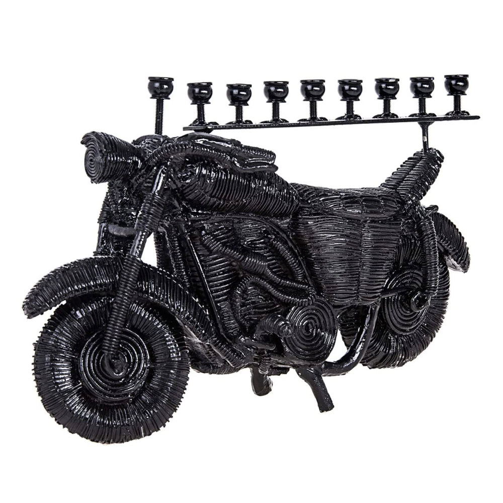 (D) Judaica Black Motorcycle Chanukah Holiday Decor Candle Holder 10'' L